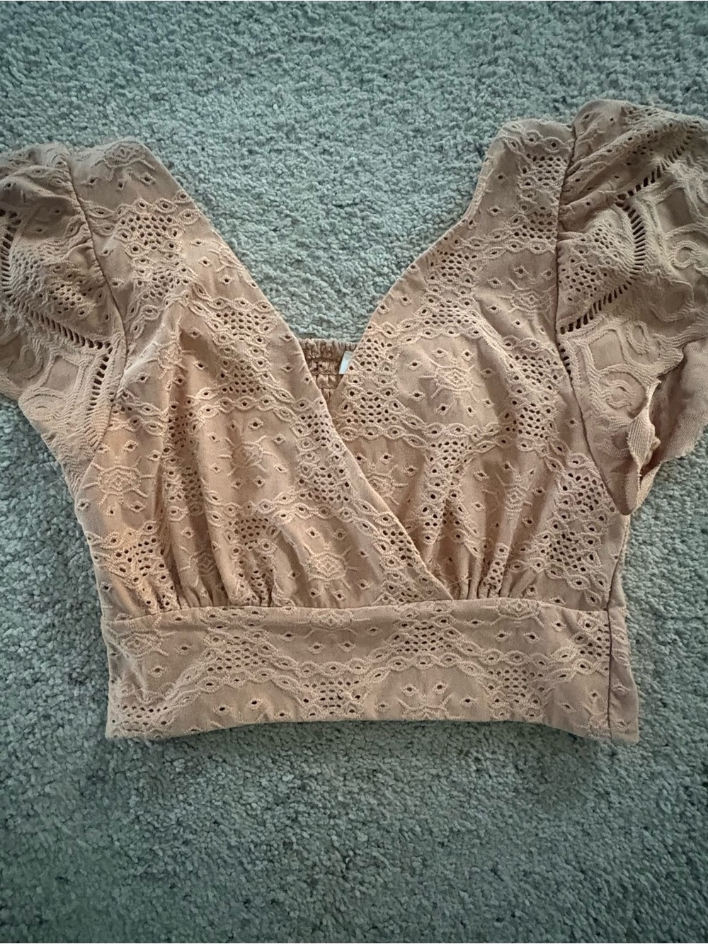 URBAN Romantics Beige Eyelet Lace Cropped Wrap Top
